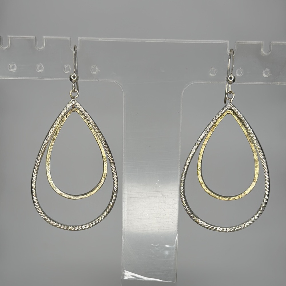 Modern Silver and Gold Teardrop Earrings